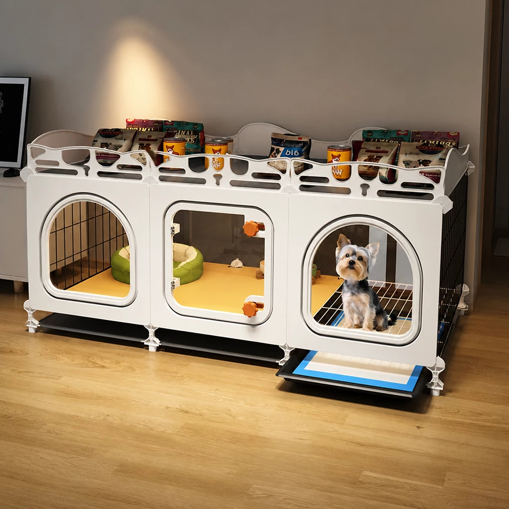 Indoor Dog Crate with Toilet Tray and Separate Living Area