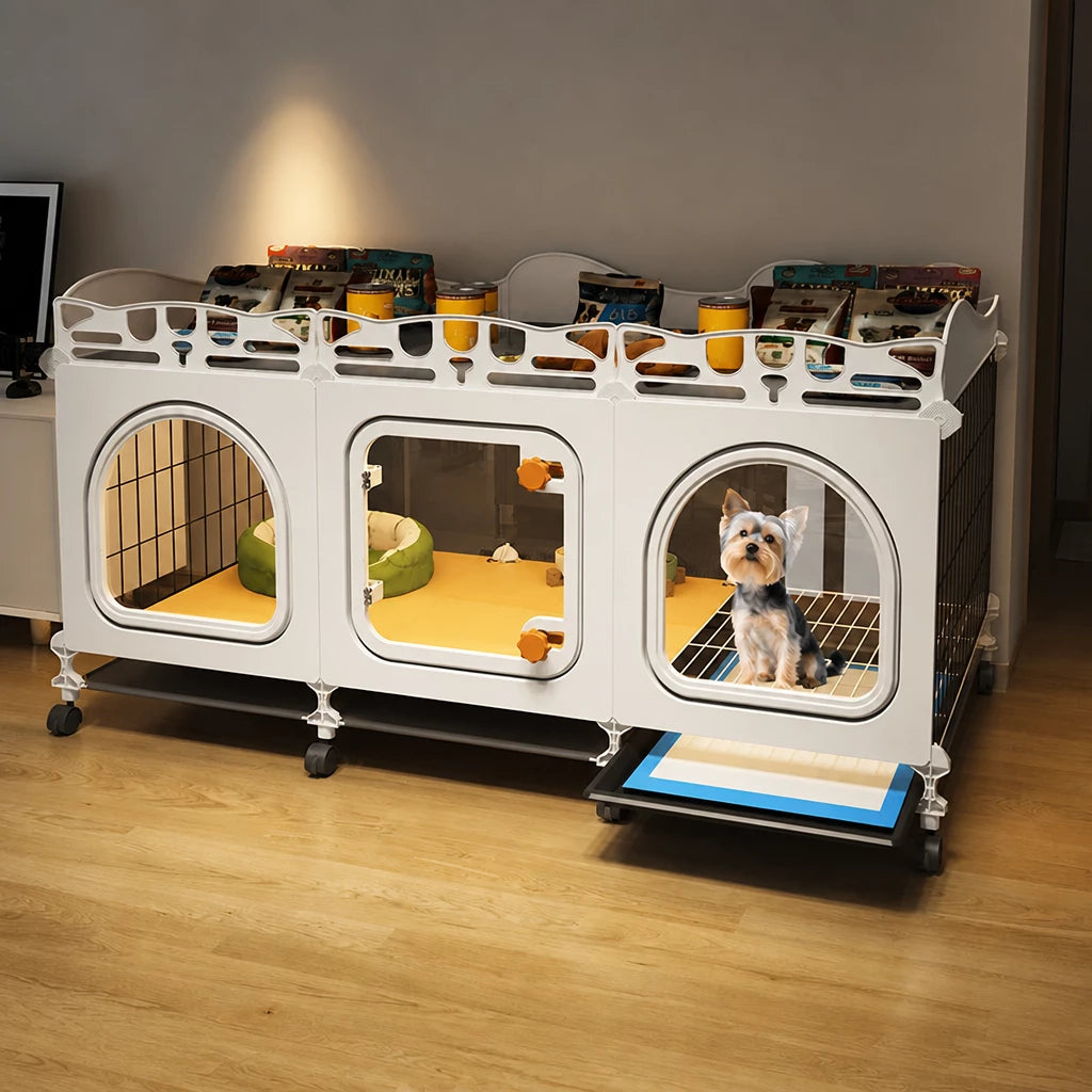 Indoor Dog Crate with Toilet Tray and Separate Living Area