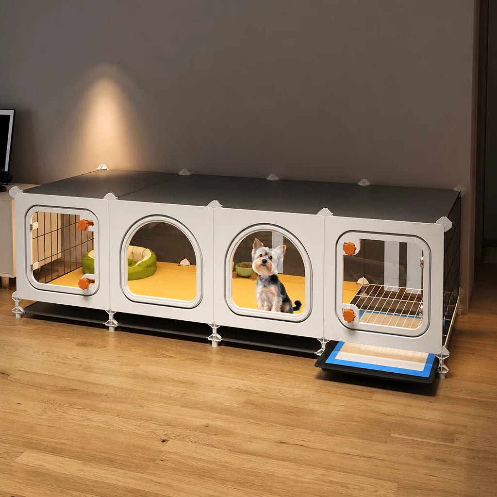 Indoor Dog Crate with Toilet Tray and Separate Living Area