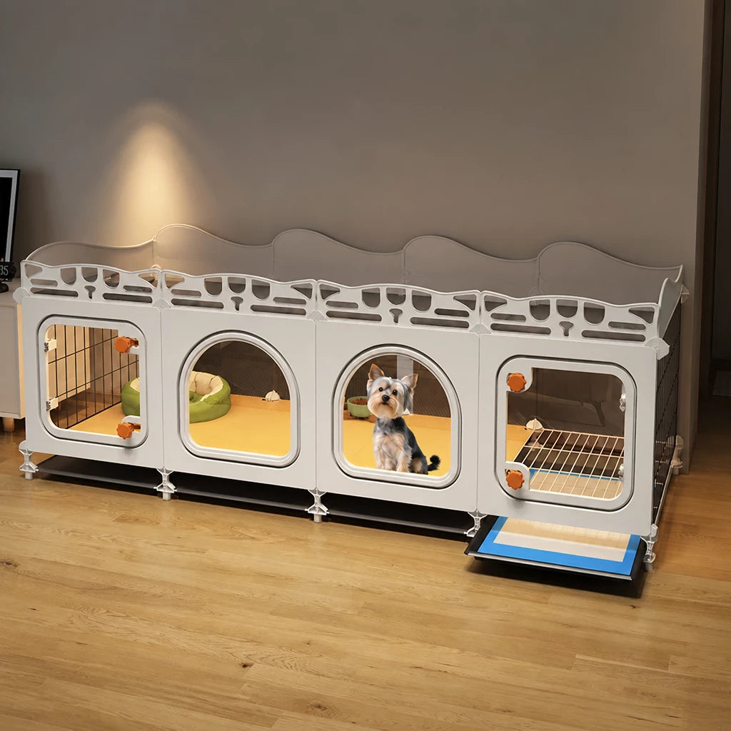 Indoor Dog Crate with Toilet Tray and Separate Living Area