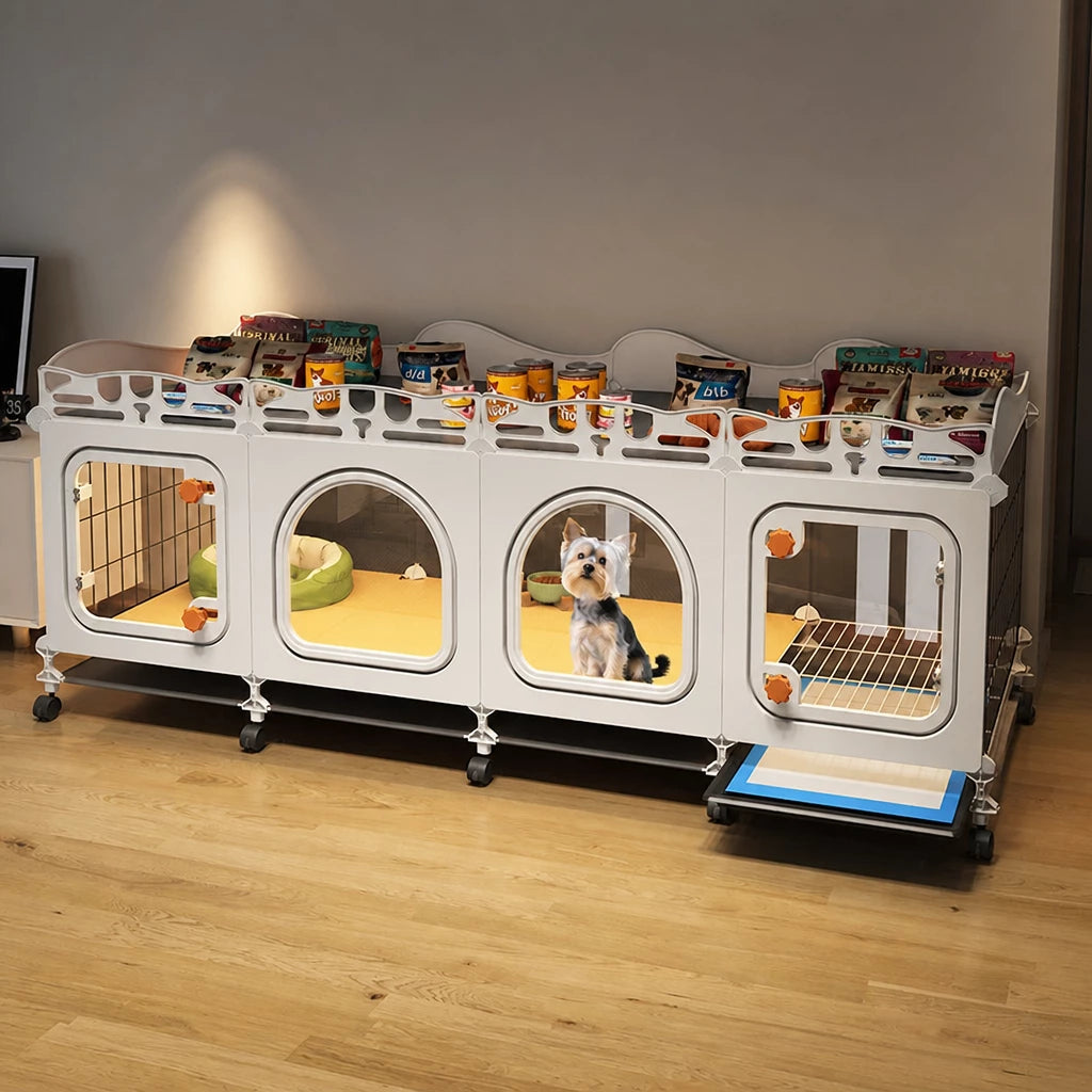 Indoor Dog Crate with Toilet Tray and Separate Living Area