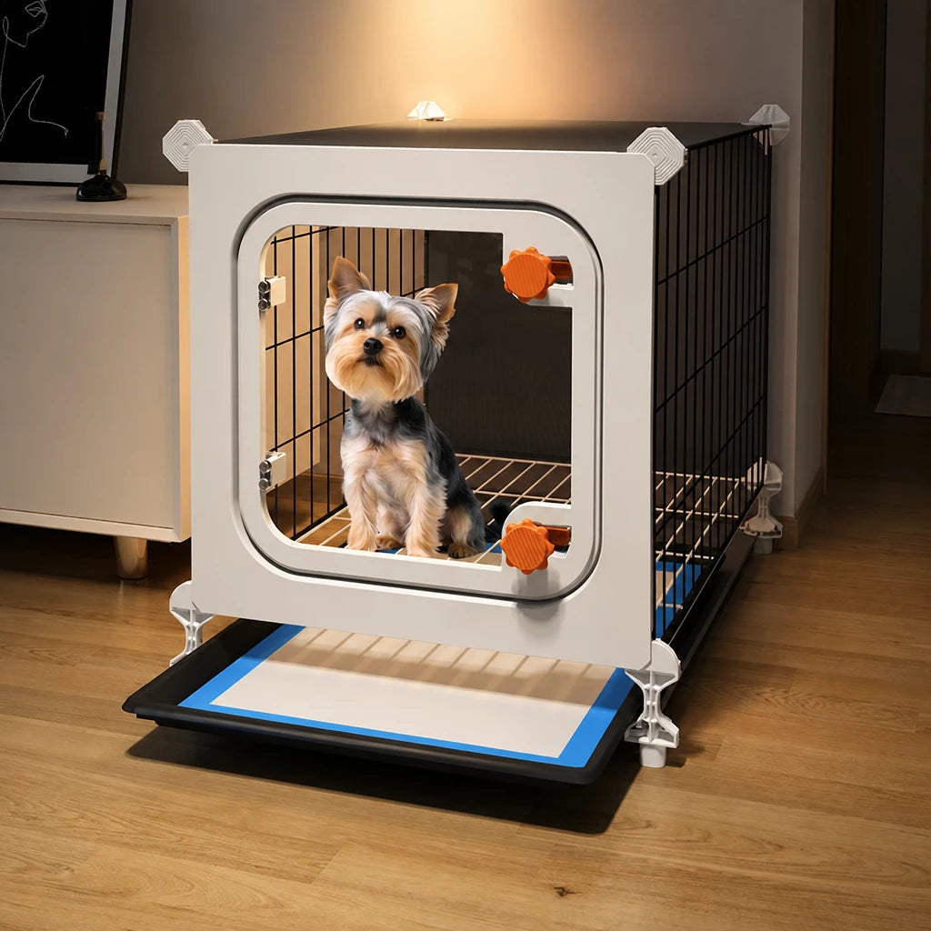 Indoor Dog Crate with Toilet Tray and Separate Living Area