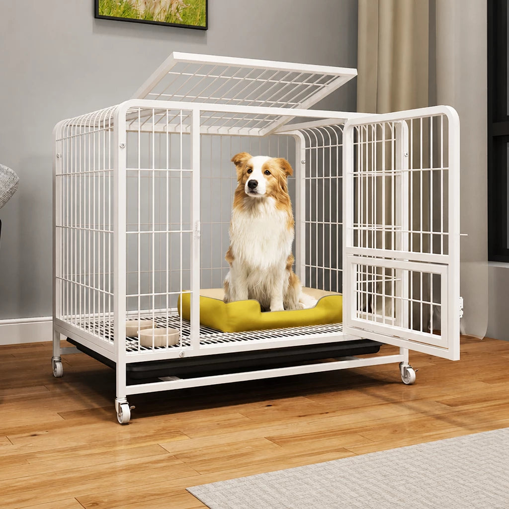 Reinforced Metal Dog Crate with Floor Tray for Medium to Large Dogs