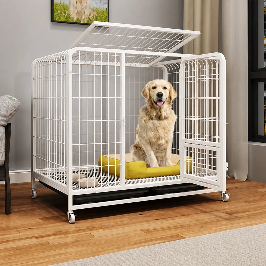 Reinforced Metal Dog Crate with Floor Tray for Medium to Large Dogs