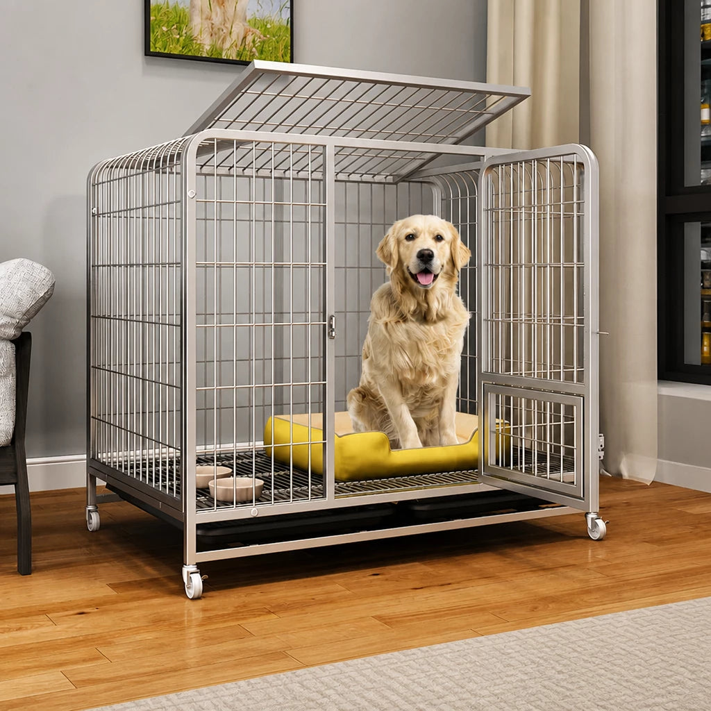 Reinforced Metal Dog Crate with Floor Tray for Medium to Large Dogs