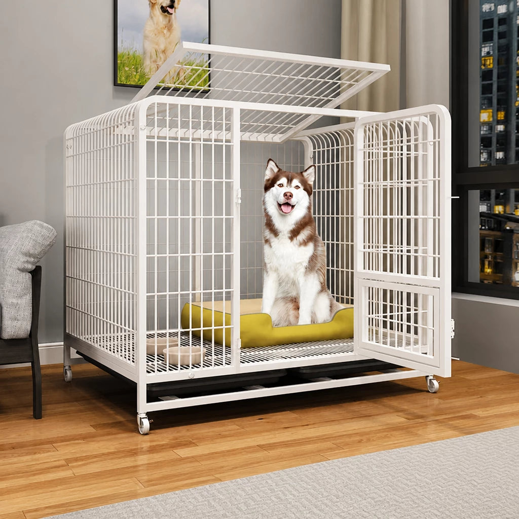 Reinforced Metal Dog Crate with Floor Tray for Medium to Large Dogs