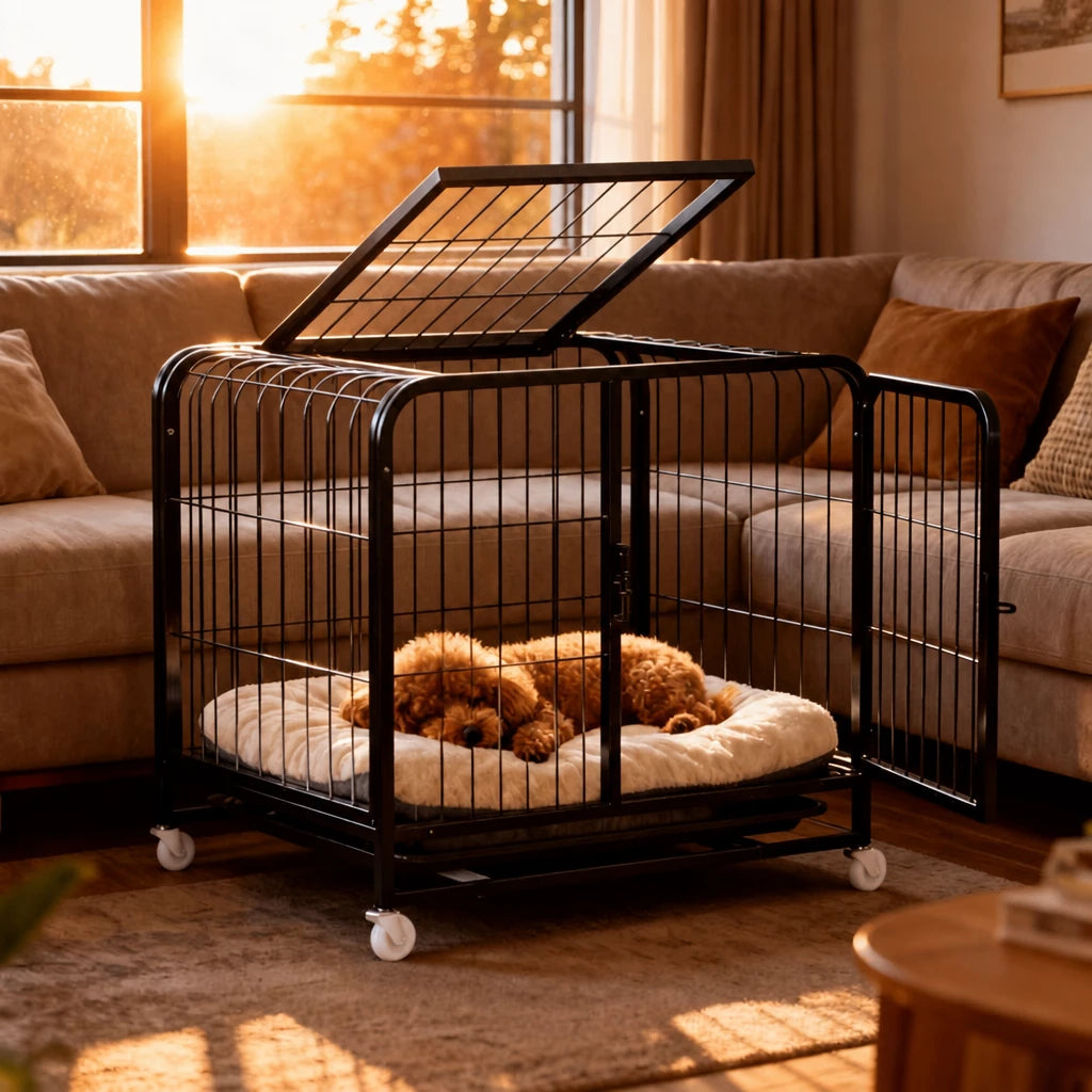 Reinforced Metal Dog Crate with Floor Tray for Medium to Large Dogs