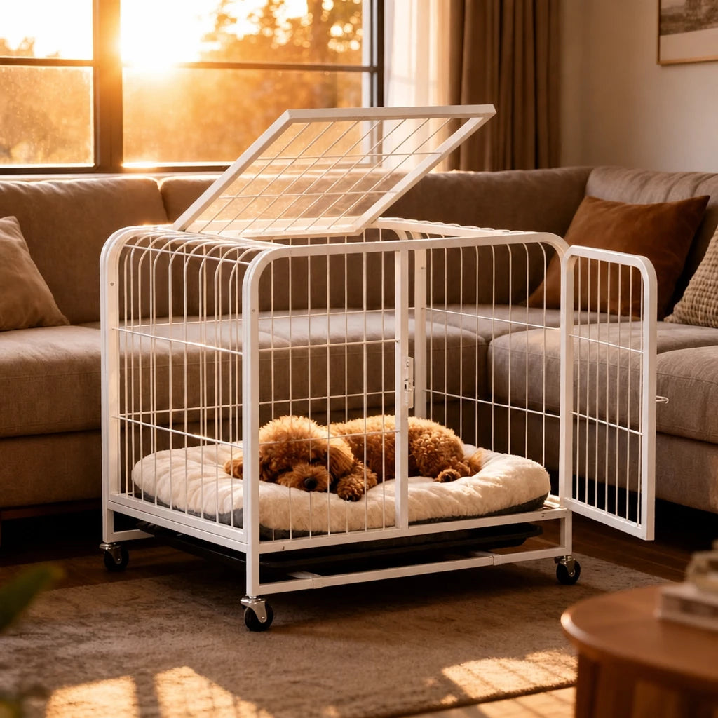 Reinforced Metal Dog Crate with Floor Tray for Medium to Large Dogs