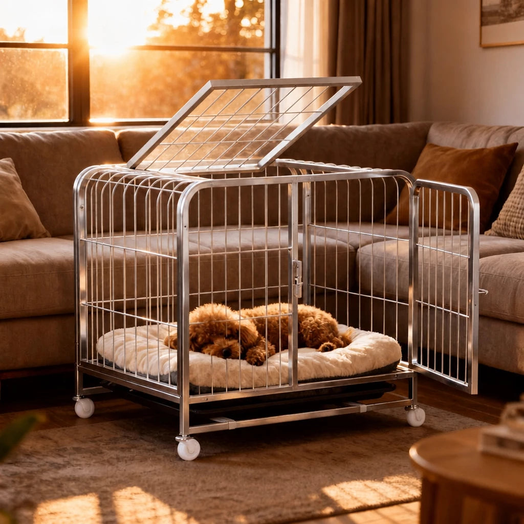 Reinforced Metal Dog Crate with Floor Tray for Medium to Large Dogs