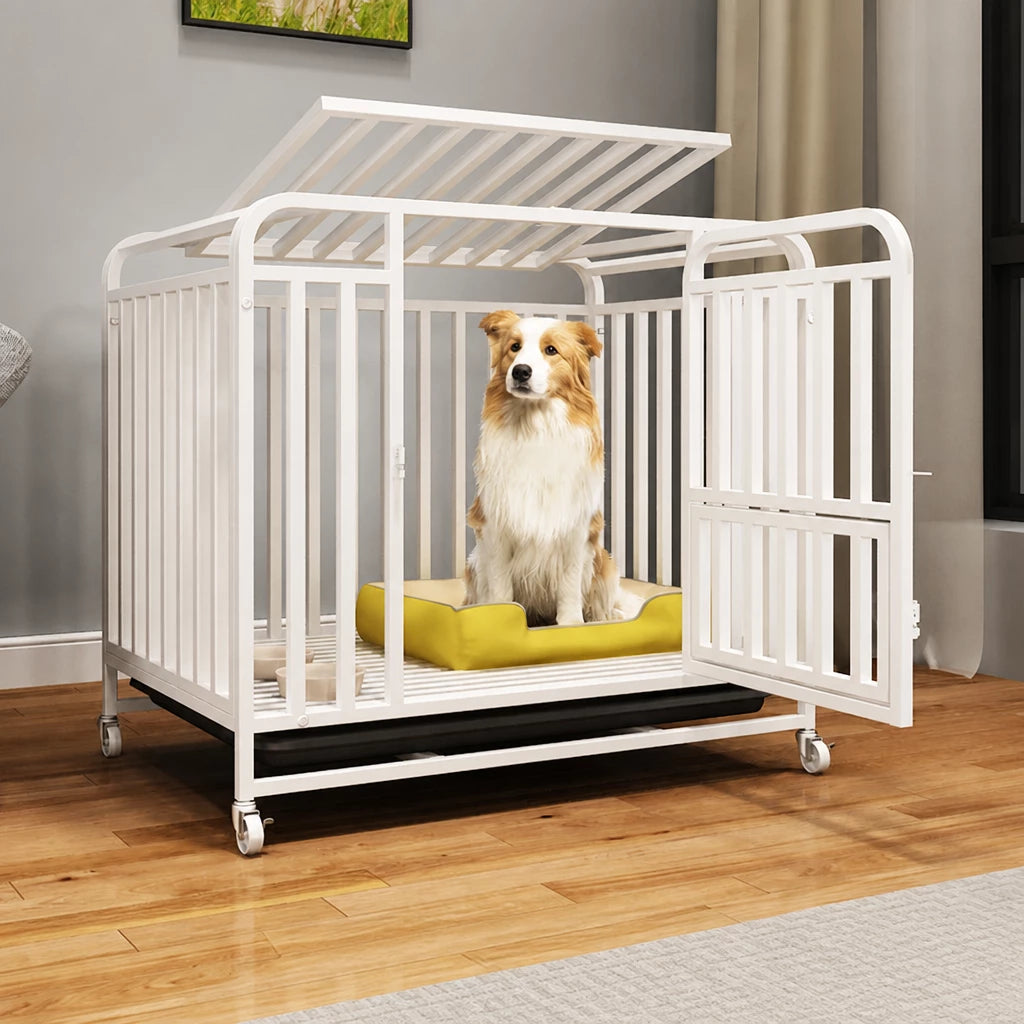 Reinforced Metal Dog Crate with Floor Tray for Medium to Large Dogs