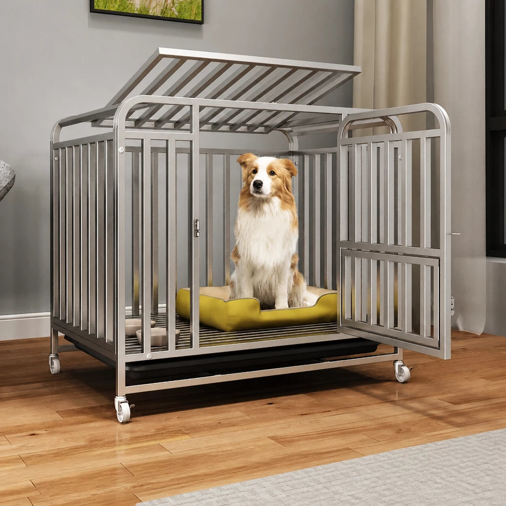 Reinforced Metal Dog Crate with Floor Tray for Medium to Large Dogs