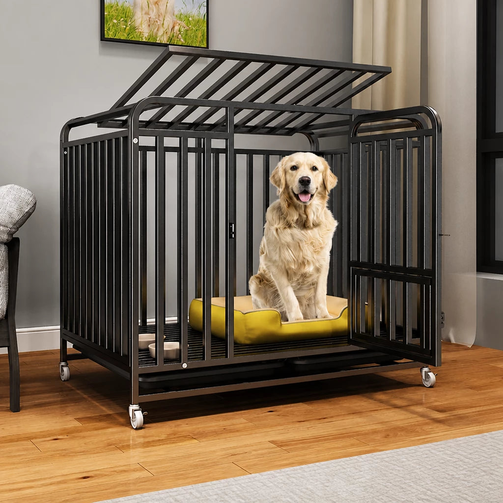 Reinforced Metal Dog Crate with Floor Tray for Medium to Large Dogs