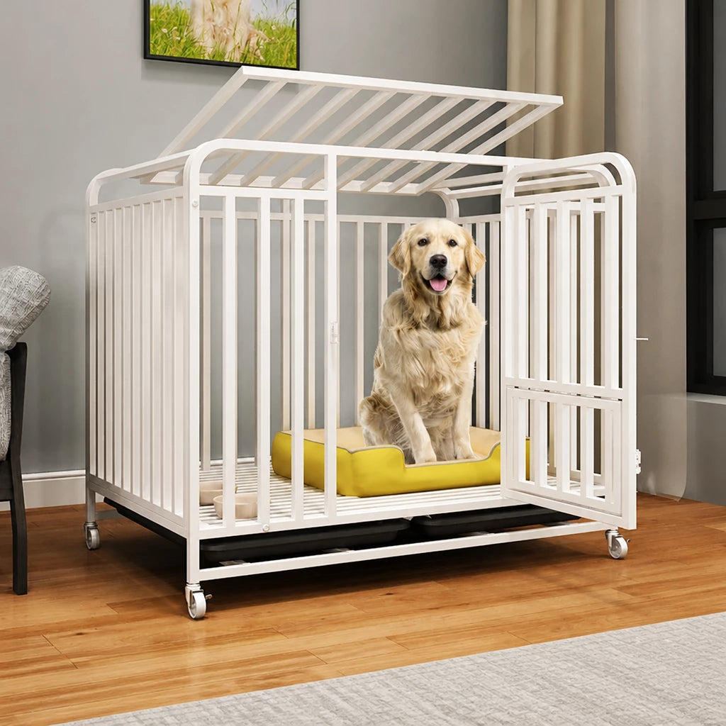 Reinforced Metal Dog Crate with Floor Tray for Medium to Large Dogs