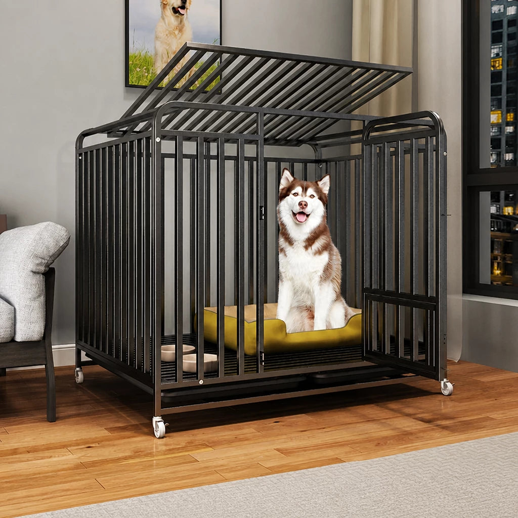 Reinforced Metal Dog Crate with Floor Tray for Medium to Large Dogs