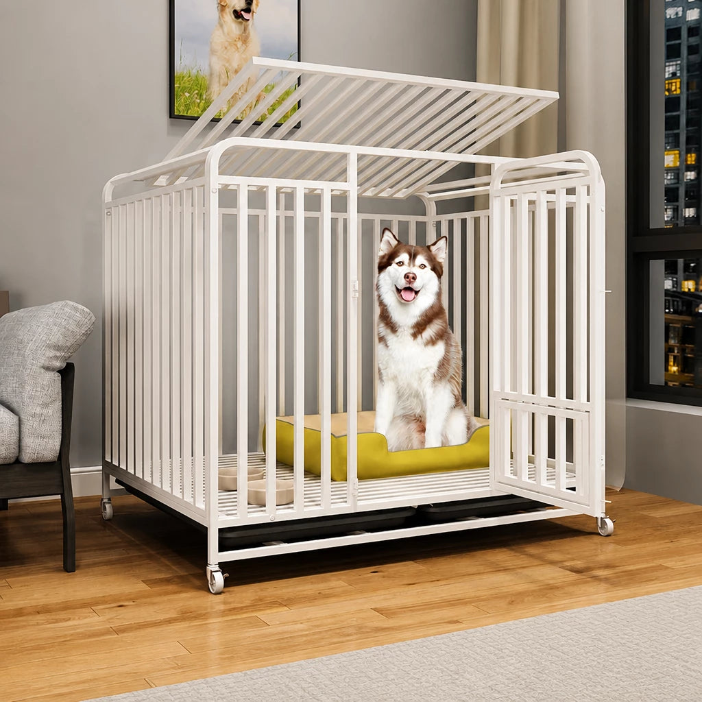 Reinforced Metal Dog Crate with Floor Tray for Medium to Large Dogs