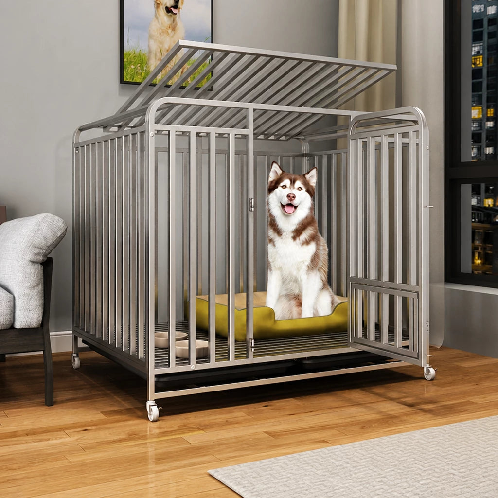 Reinforced Metal Dog Crate with Floor Tray for Medium to Large Dogs