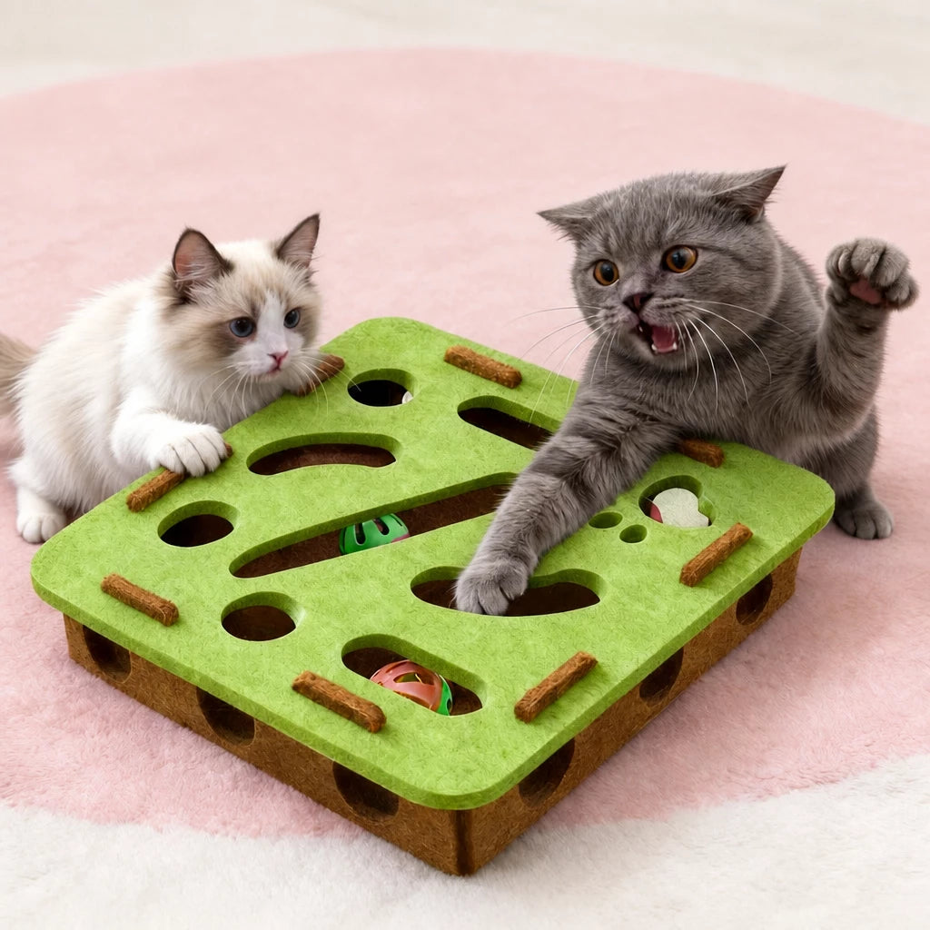 Interactive Plush Cat Toy with Three Bells