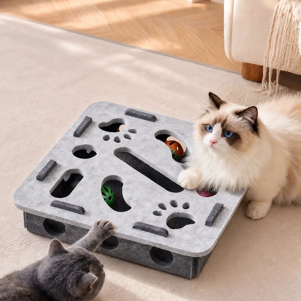 Interactive Plush Cat Toy with Three Bells