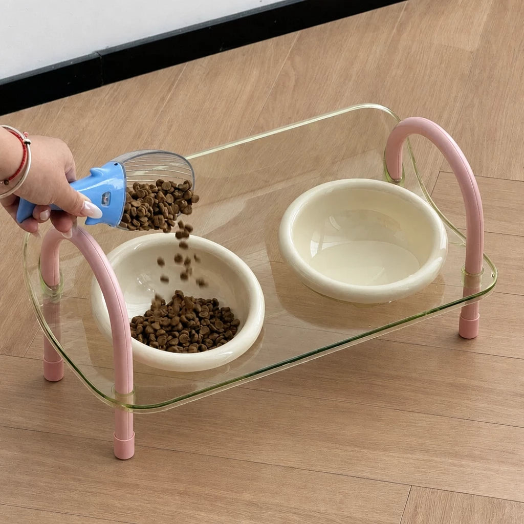 Ceramic Double-Bowl Slow Feeder Set for Pets