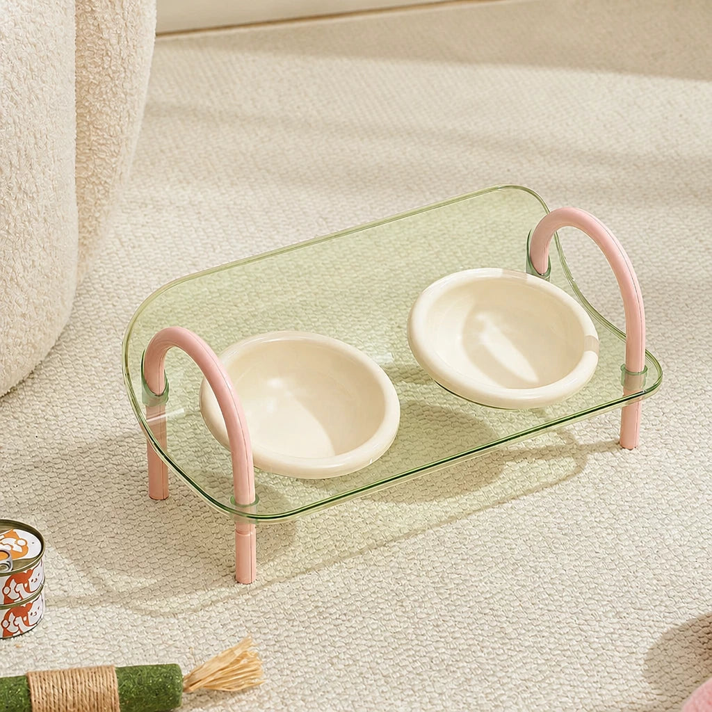 Ceramic Double-Bowl Slow Feeder Set for Pets