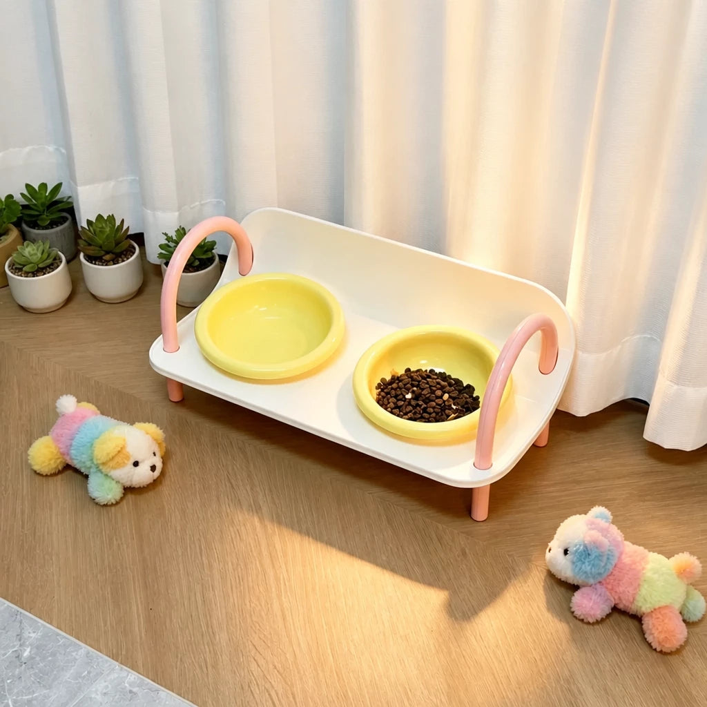 Ceramic Double-Bowl Slow Feeder Set for Pets