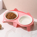 Ceramic Double Cat Bowls with Stand