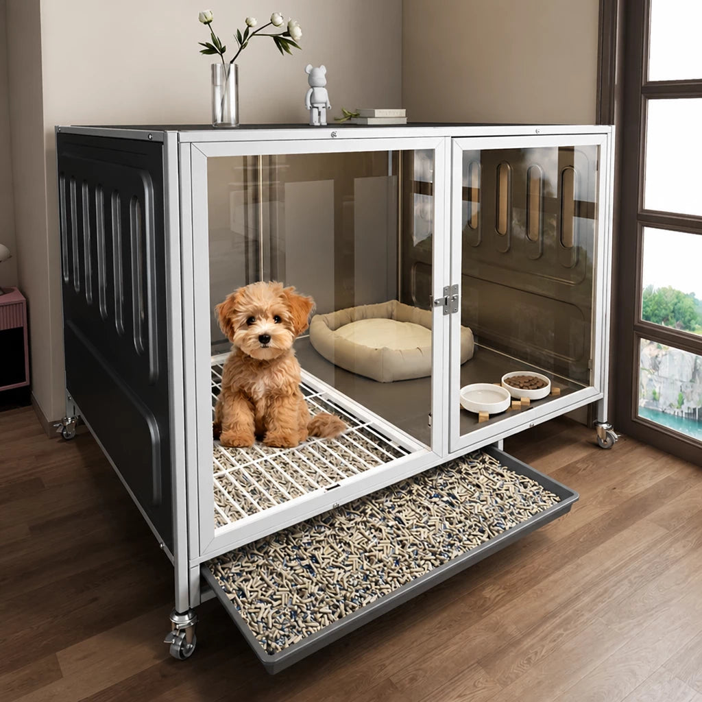 Indoor Dog Crate with Integrated Toilet Area