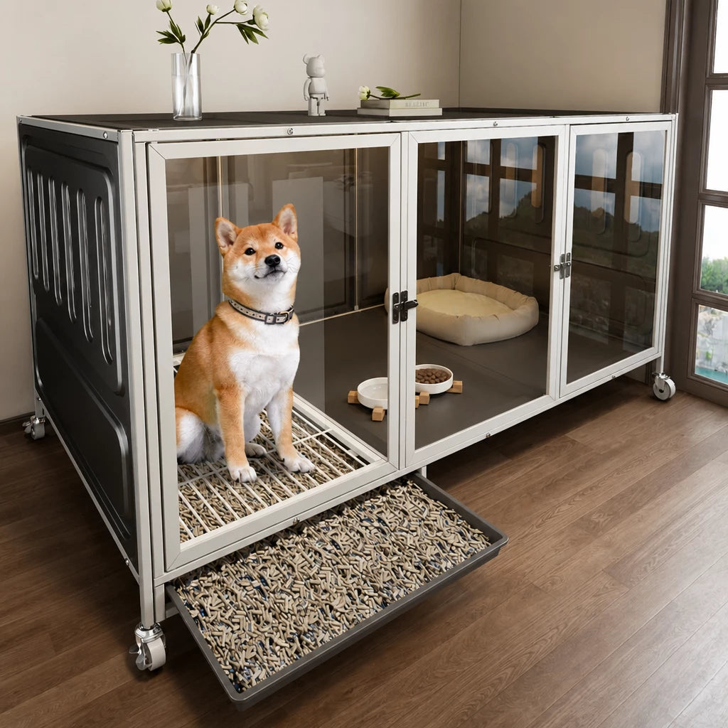 Indoor Dog Crate with Integrated Toilet Area