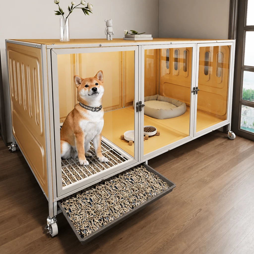 Indoor Dog Crate with Integrated Toilet Area