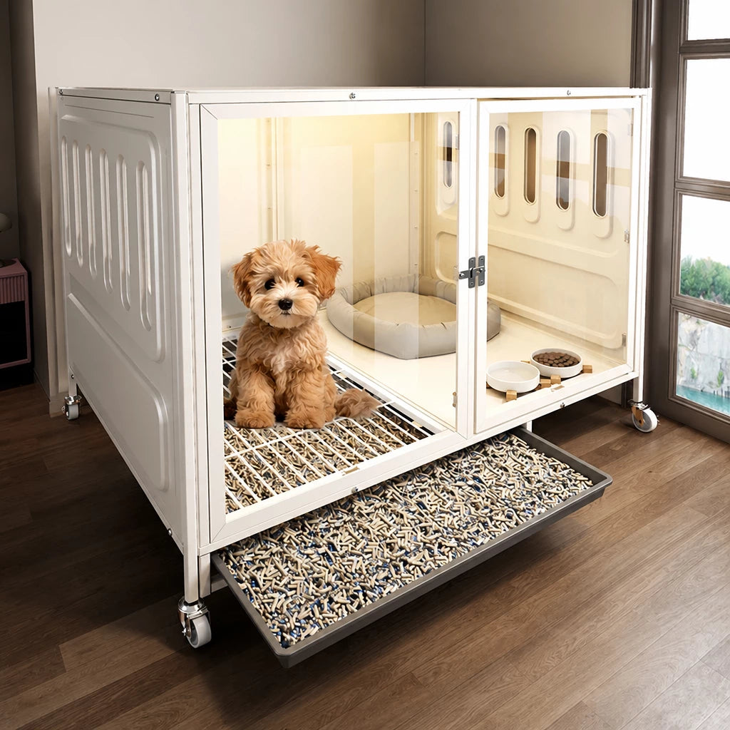Indoor Dog Crate with Integrated Toilet Area