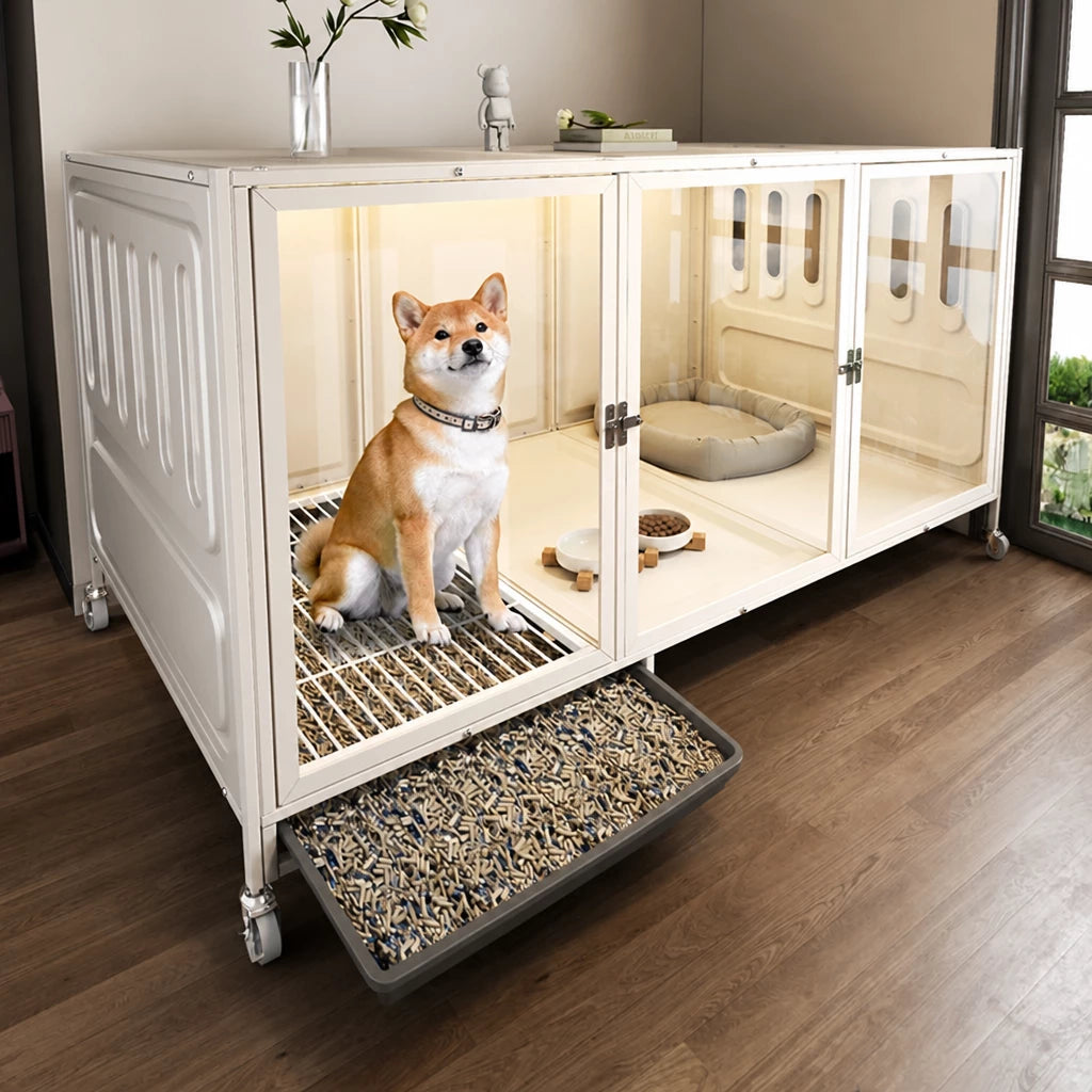 Indoor Dog Crate with Integrated Toilet Area