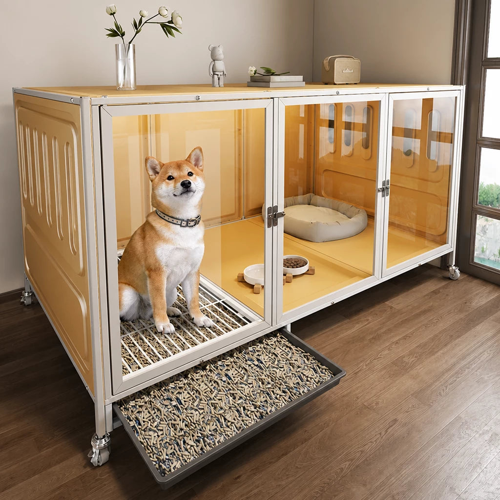 Indoor Dog Crate with Integrated Toilet Area