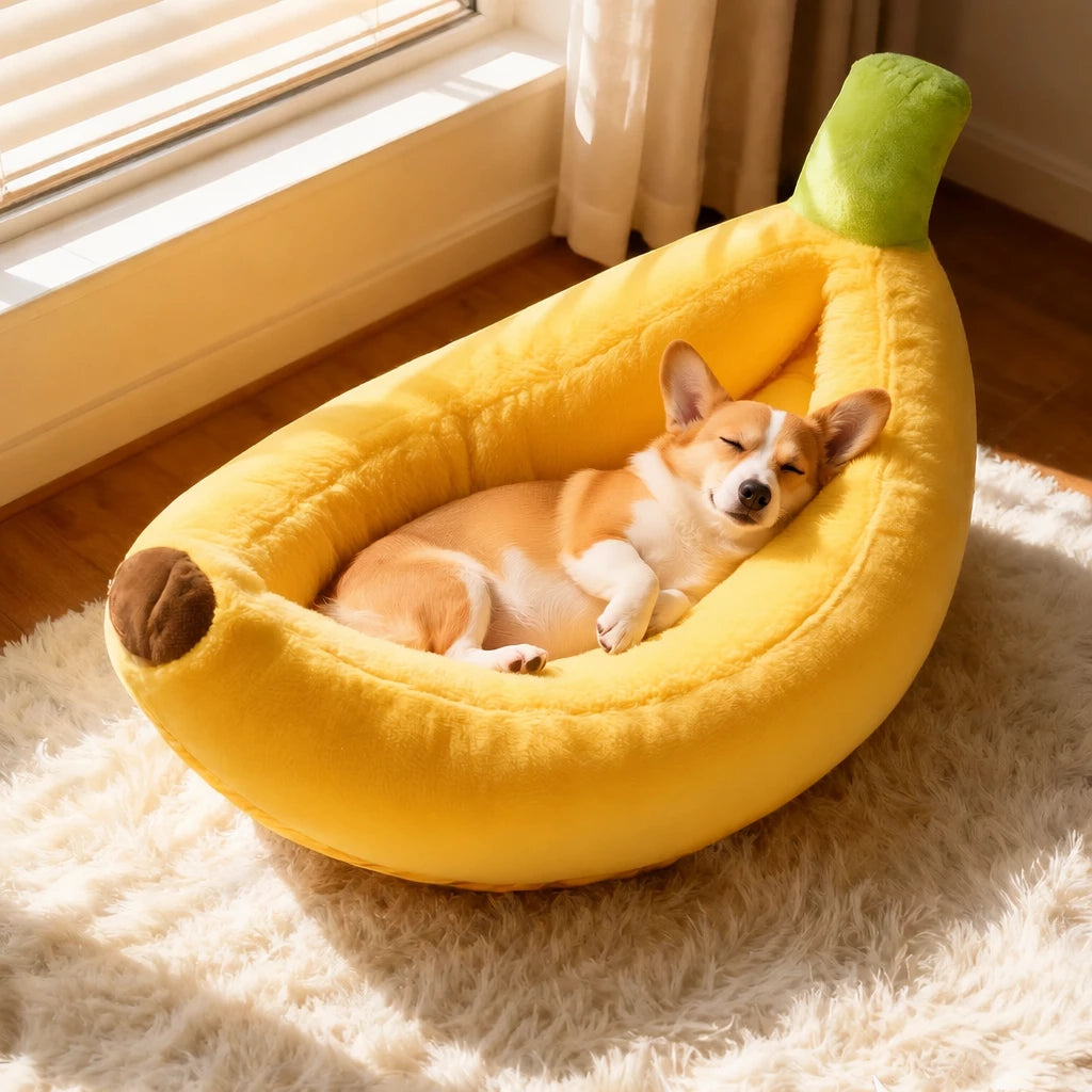 Banana-Shaped Pet Bed for Small to Medium Dogs and Cats