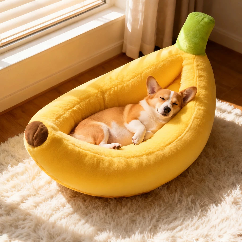 Banana-Shaped Pet Bed for Small to Medium Dogs and Cats