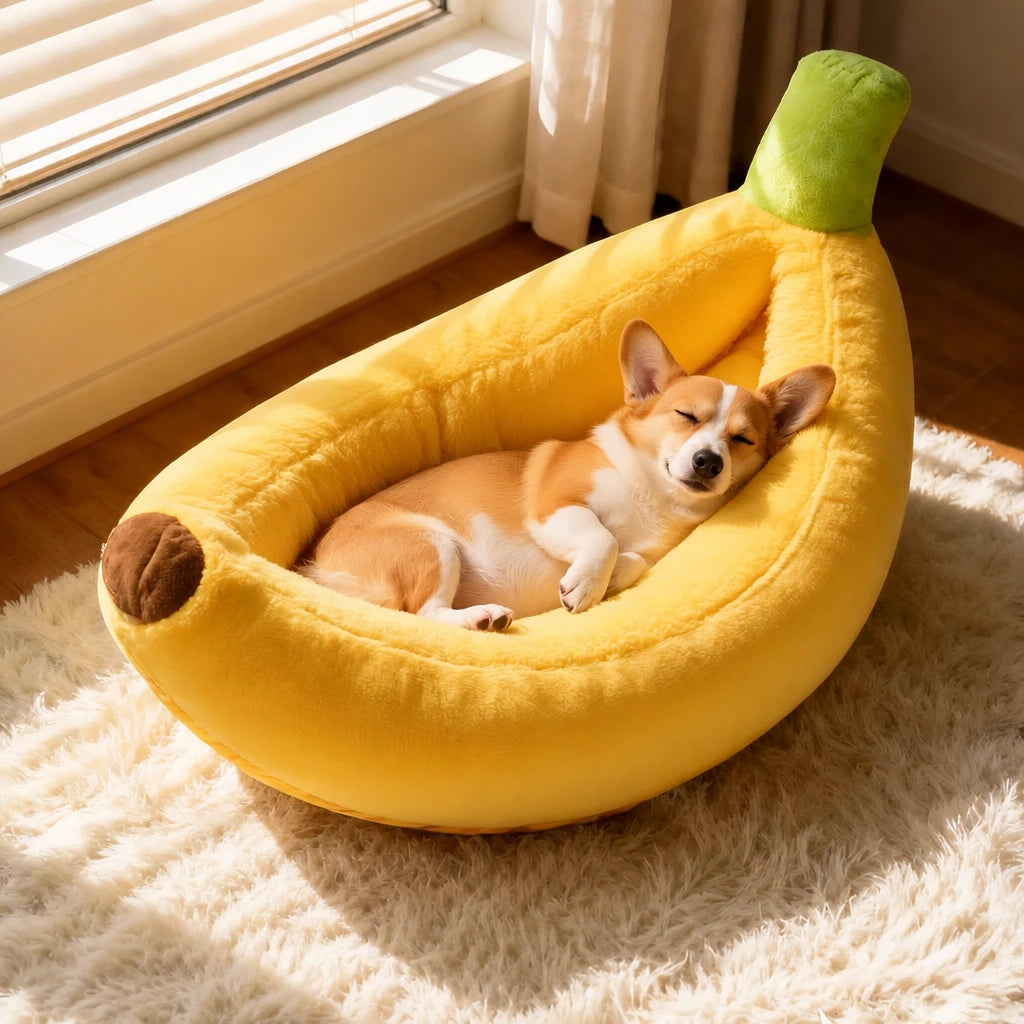 Banana-Shaped Pet Bed for Small to Medium Dogs and Cats