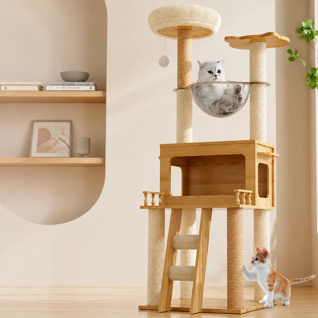 Mini Cat Tree with Enclosed Cat House and Scratching Post