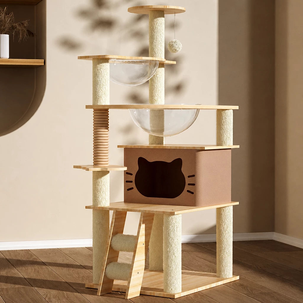 Mini Cat Tree with Enclosed Cat House and Scratching Post