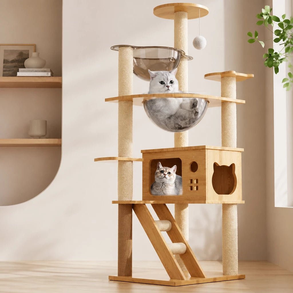 Mini Cat Tree with Enclosed Cat House and Scratching Post