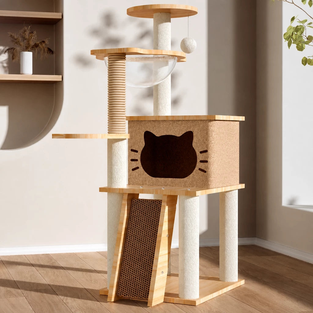 Mini Cat Tree with Enclosed Cat House and Scratching Post