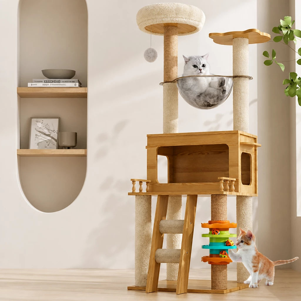 Mini Cat Tree with Enclosed Cat House and Scratching Post