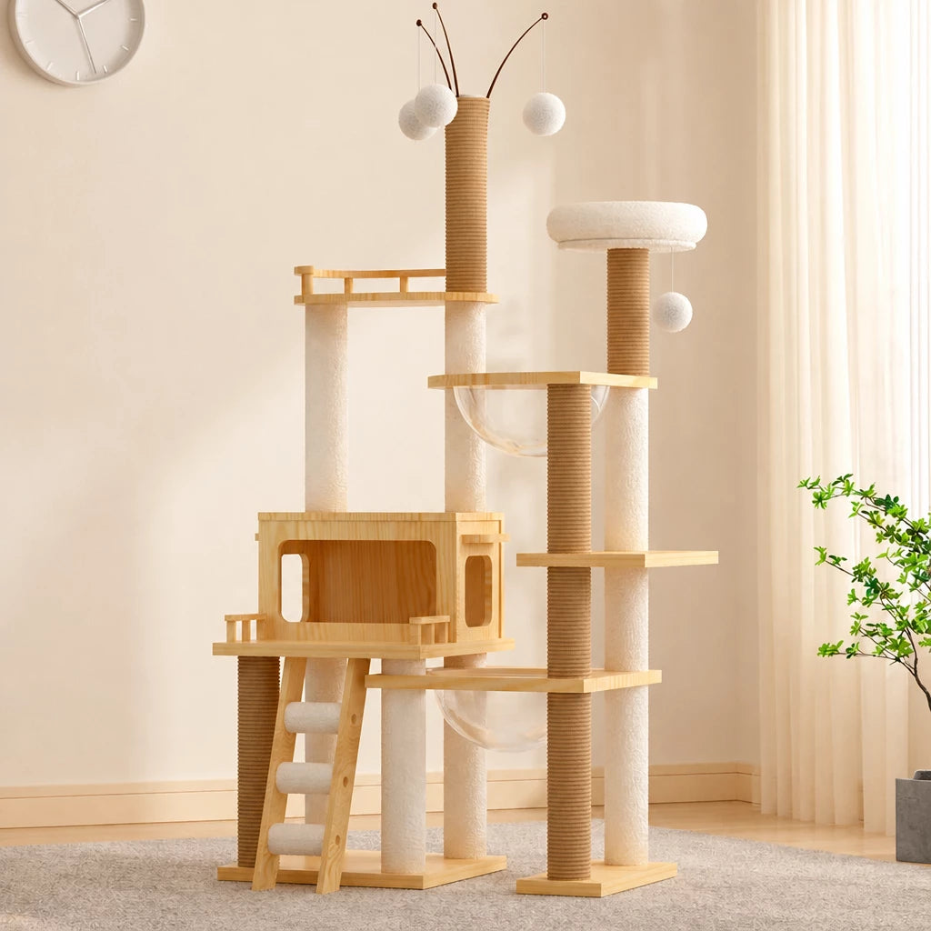 Mini Cat Tree with Enclosed Cat House and Scratching Post