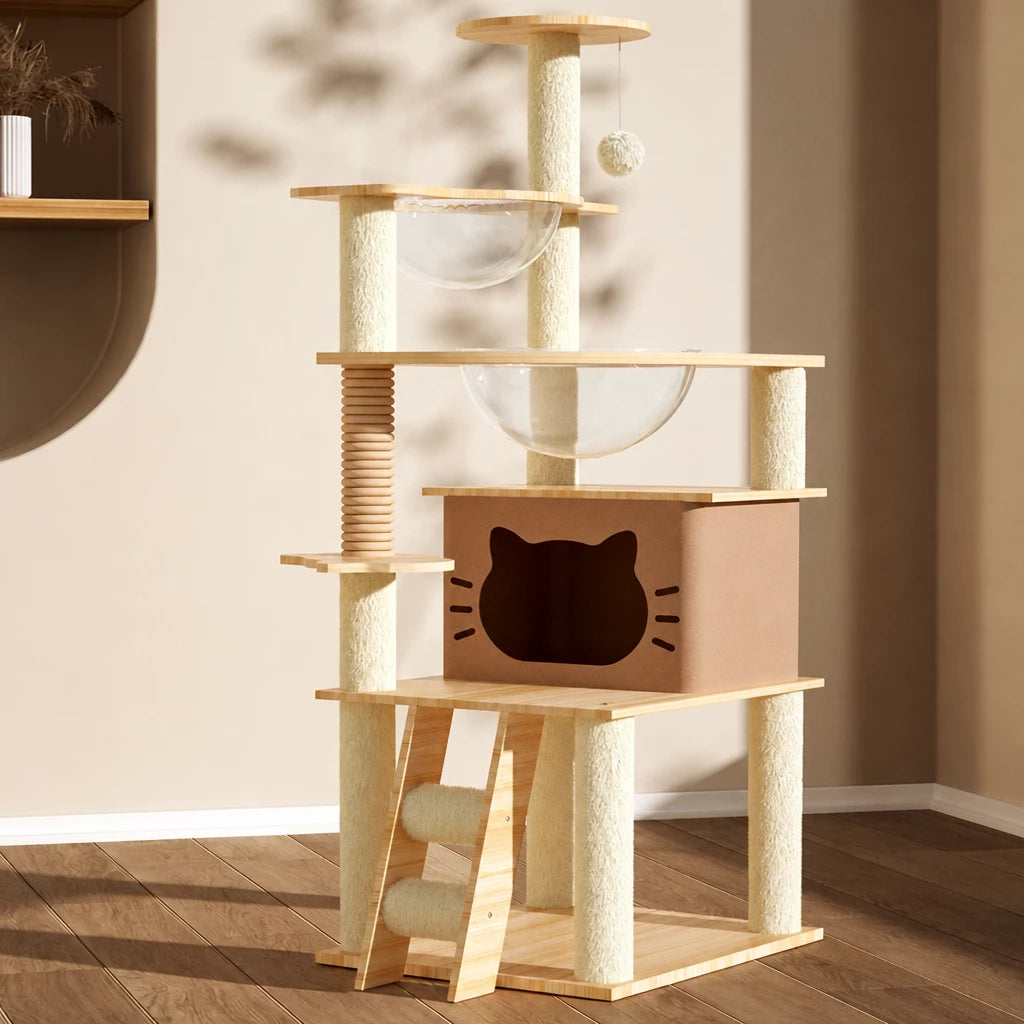 Mini Cat Tree with Enclosed Cat House and Scratching Post