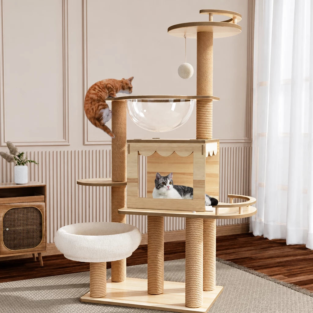 Mini Cat Tree with Enclosed Cat House and Scratching Post