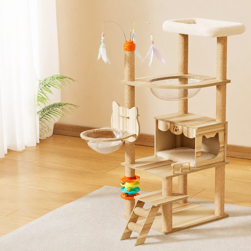 Mini Cat Tree with Enclosed Cat House and Scratching Post
