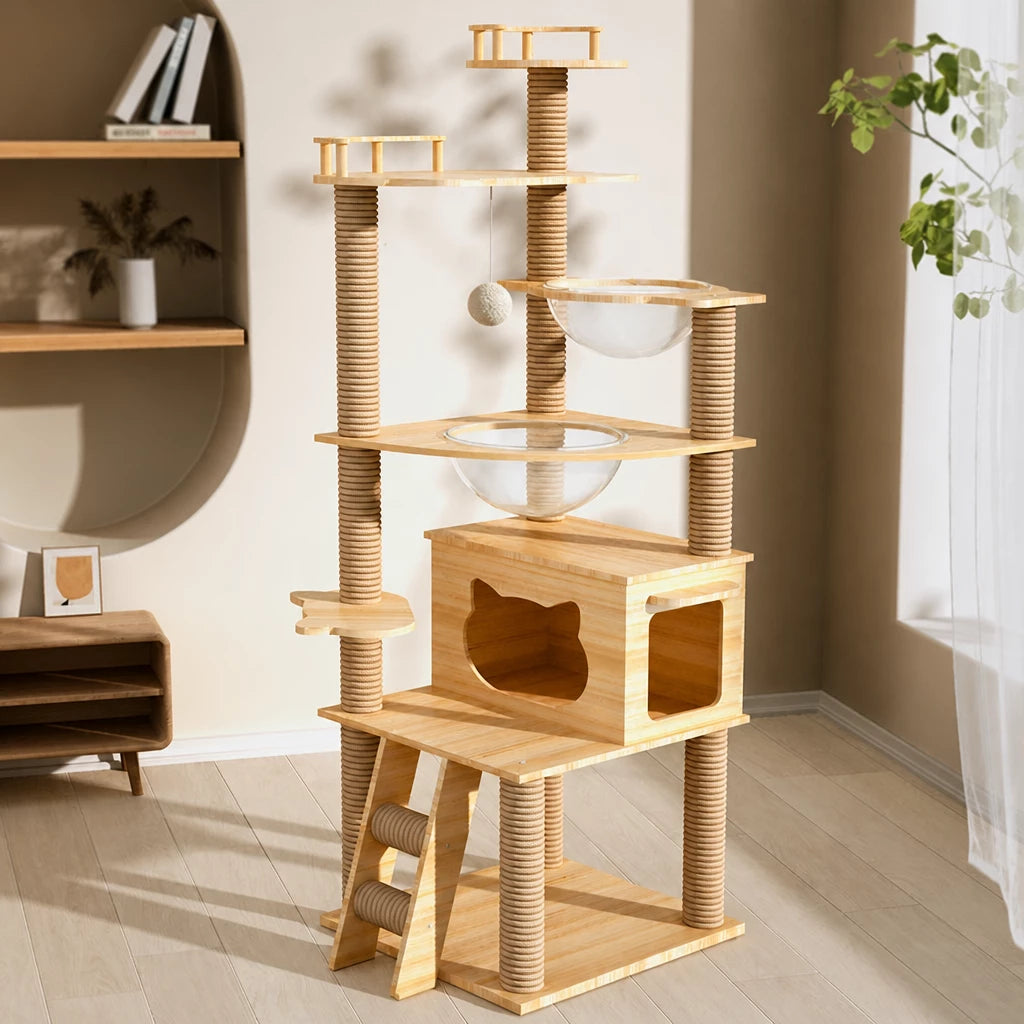 Mini Cat Tree with Enclosed Cat House and Scratching Post