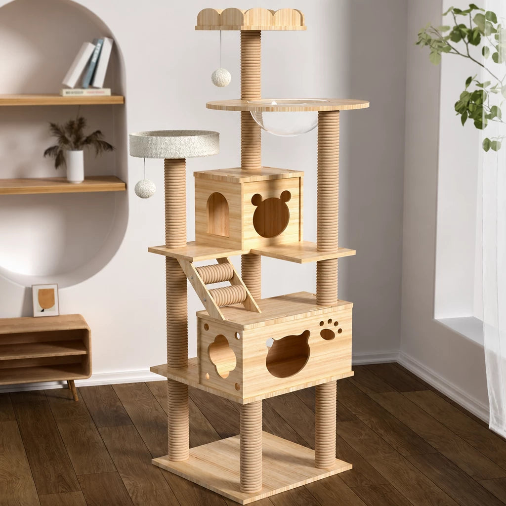 Mini Cat Tree with Enclosed Cat House and Scratching Post