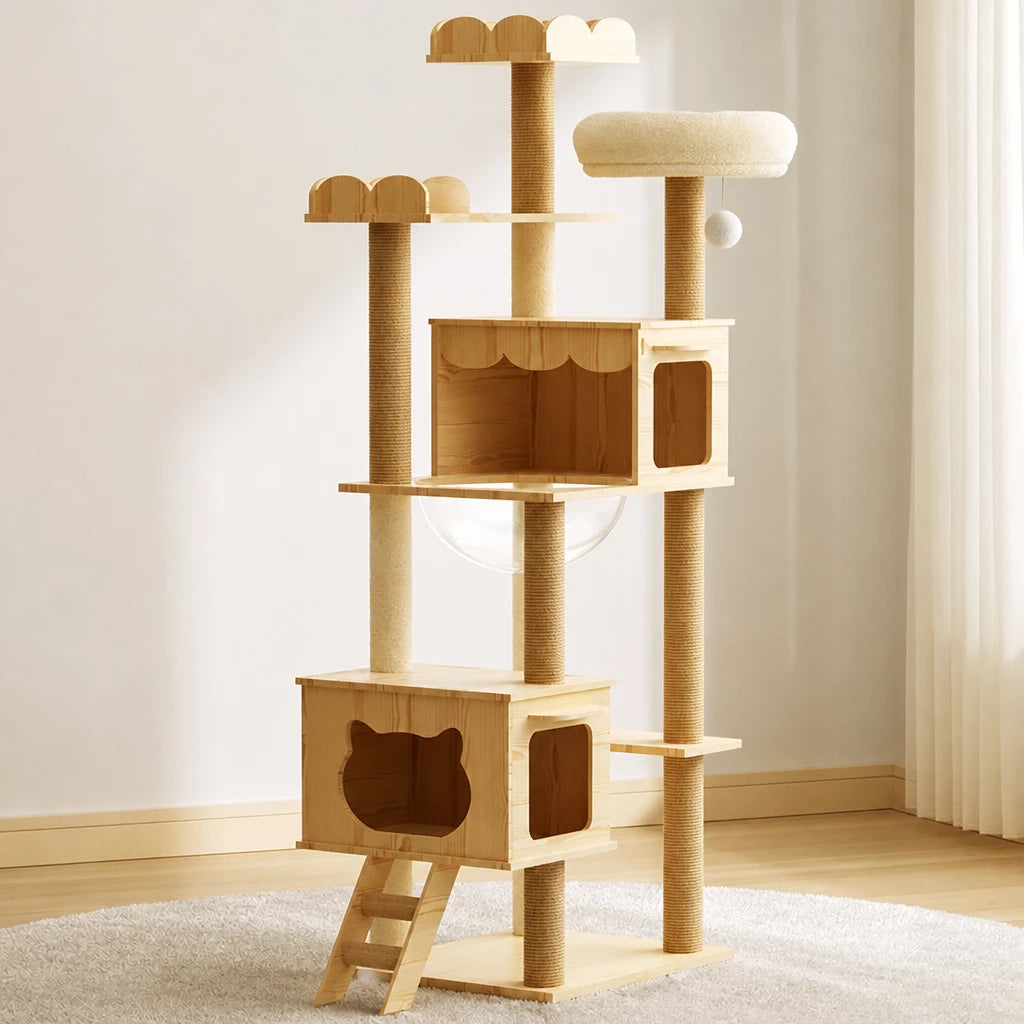 Mini Cat Tree with Enclosed Cat House and Scratching Post