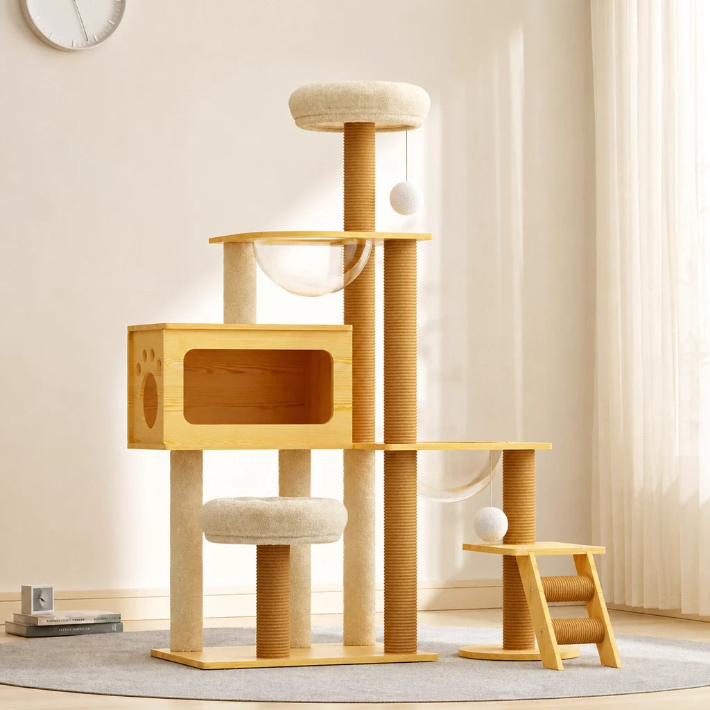 Mini Cat Tree with Enclosed Cat House and Scratching Post