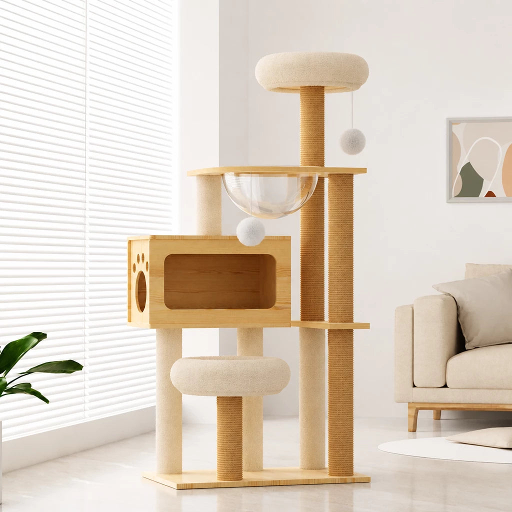 Mini Cat Tree with Enclosed Cat House and Scratching Post