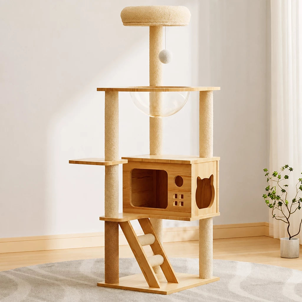 Mini Cat Tree with Enclosed Cat House and Scratching Post